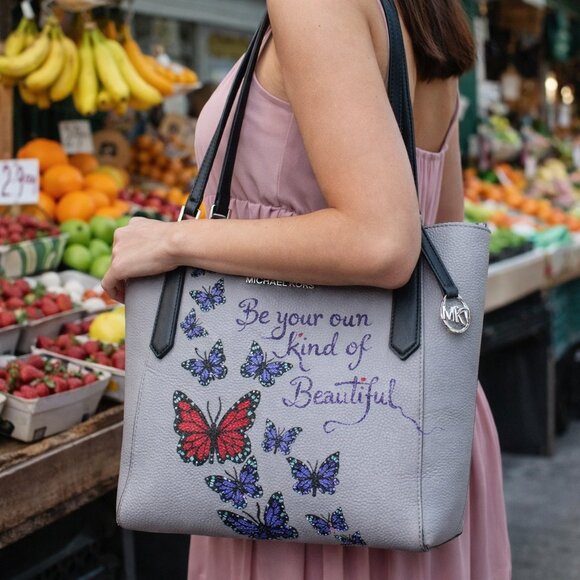 Artisan Handbags - Hand Crafted Painted Leather Bag Tote Butterflies